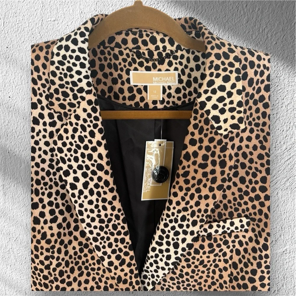 Michael Kors Cheetah Print Stretch Crepe Blazer Size 12 - Picture 3 of 9